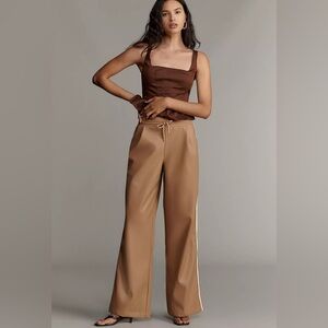 bishop + young Brown Satin Wide-Leg Track Pants with Side Stripe